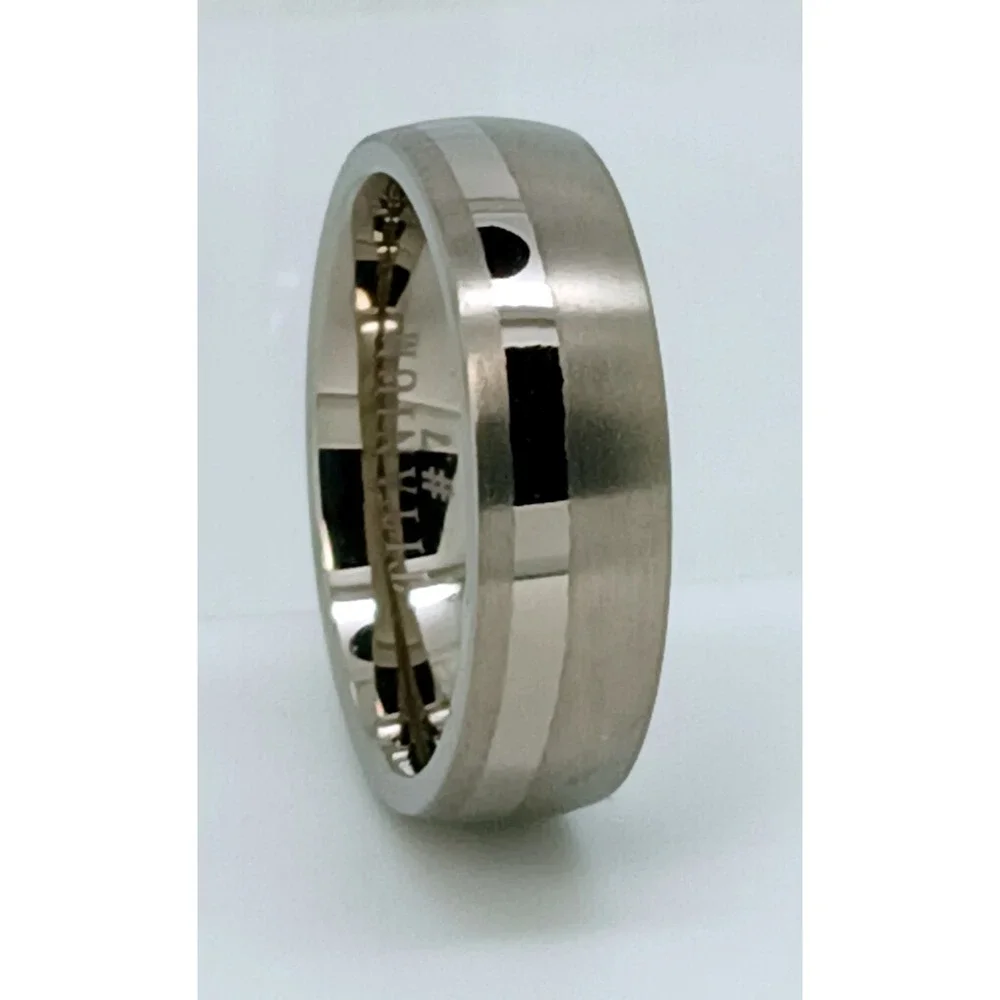 Vintage Titanium 6mm Band Ring Brushed Polished Silver Tone Size 7 Y2K 90s NOS